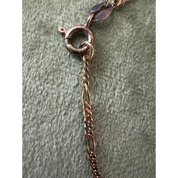 9” Sterling Silver Heart Anklet 925 Italy MWS Figaro Chain Rose Gold Ton - Picture 4 of 7